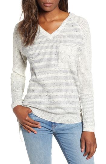 Women's Wit & Wisdom Waffle Knit Stripe Hooded Top - Grey