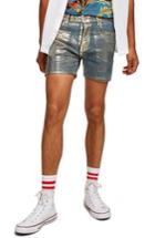 Men's Topman Foil Stretch Denim Shorts - Metallic