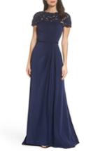 Women's La Femme Lace Yoke A-line Gown - Blue