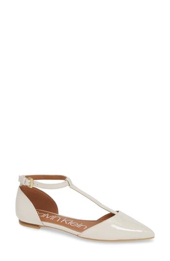 Women's Calvin Klein 'ghita' T-strap Flat .5 M - White