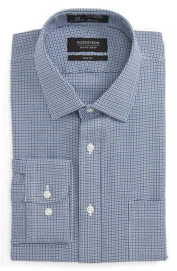 Men's Nordstrom Men's Shop Smartcare(tm) Trim Fit Houndstooth Dress Shirt 34/35 - Blue