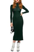 Women's Topshop High Neck Ribbed Midi Dress Us (fits Like 0) - Green