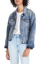 Women's Madewell Daisy Embroidered Boxy Crop Denim Jacket, Size - Blue