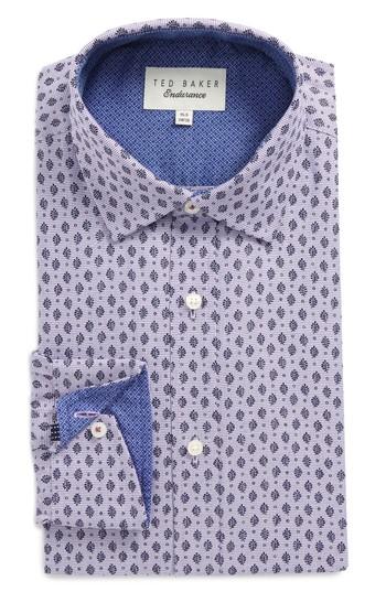 Men's Ted Baker London Endurance Begbie Trim Fit Print Dress Shirt 32/33 - Purple