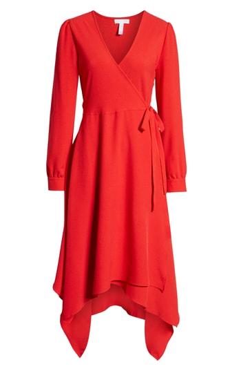 Women's Leith Sharkbite Hem Wrap Dress, Size - Red