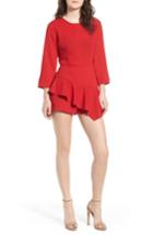 Women's Ruffle Hem Romper - Red
