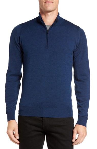 Men's John Smedley 'tapton' Quarter Zip Merino Wool Sweater, Size - Blue