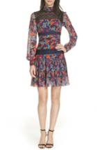 Women's Saloni Dina Lace Inset Floral Print Dress - Black