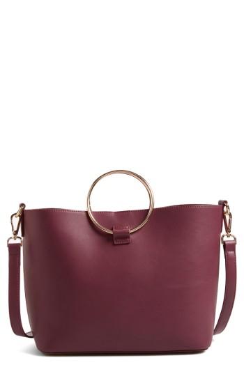 Street Level Metal Handle Faux Leather Crossbody Bag - Pink