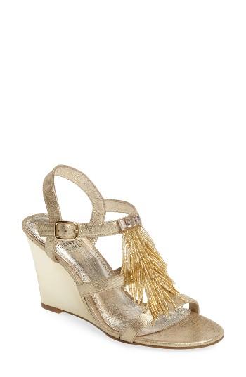 Women's Adrianna Papell Adair Embellished Wedge Sandal .5 M - Metallic