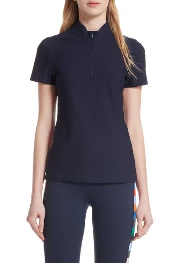Women's Tory Sport Checker Quarter Zip Mesh Top - Blue
