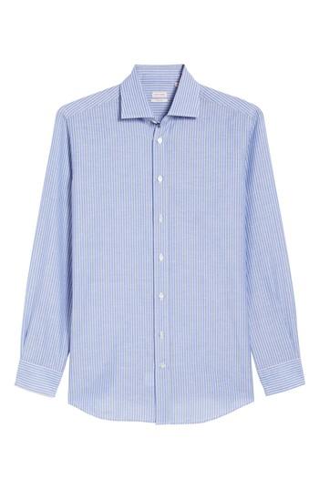 Men's Luciano Barbera Trim Fit Stripe Sport Shirt, Size - Blue