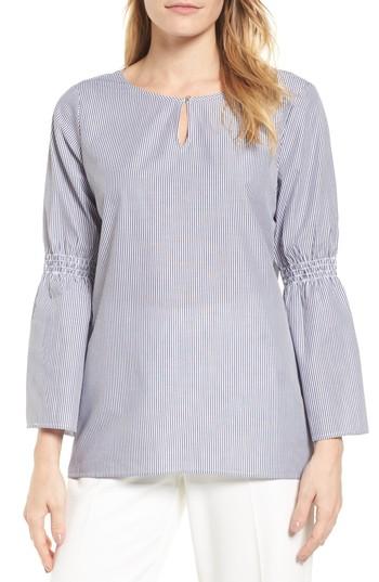 Women's Chaus Smocked Keyhole Stripe Blouse - Blue
