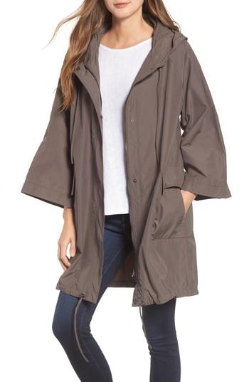 Women's Eileen Fisher Hooded Organic Cotton & Nylon Jacket - Grey