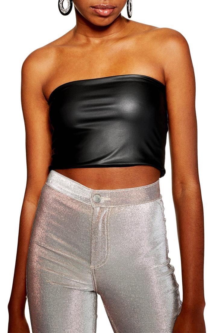 Women's Topshop Faux Leather Bandeau Top - Black