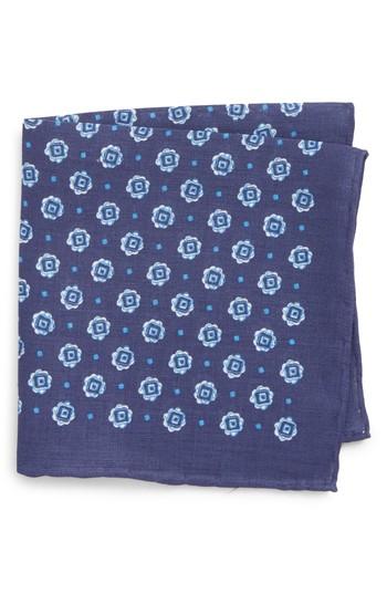 Men's Canali Medallion Linen Pocket Square, Size - Blue