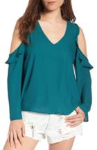 Women's Cold Shoulder Ruffle Top - Blue/green