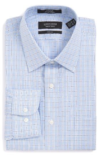 Men's Nordstrom Men's Shop Trim Fit Non-iron Plaid Dress Shirt .5 32/33 - Blue
