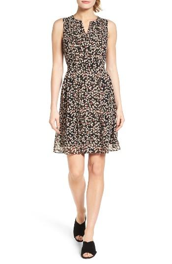 Petite Women's Halogen Pleated Fit & Flare Dress P - Black