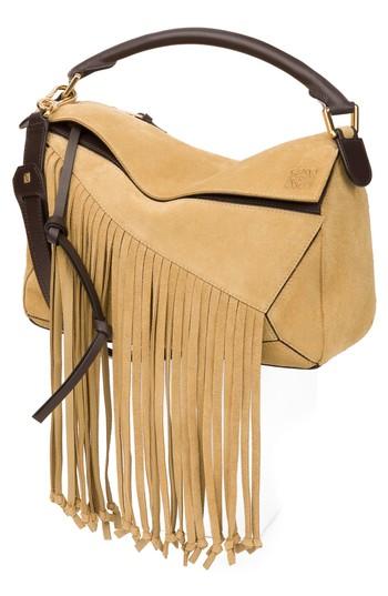 Loewe Puzzle Fringed Calfskin Suede Bag - Metallic