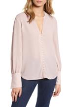 Women's Chelsea28 Split Neck Button Front Crepe Top, Size - Pink