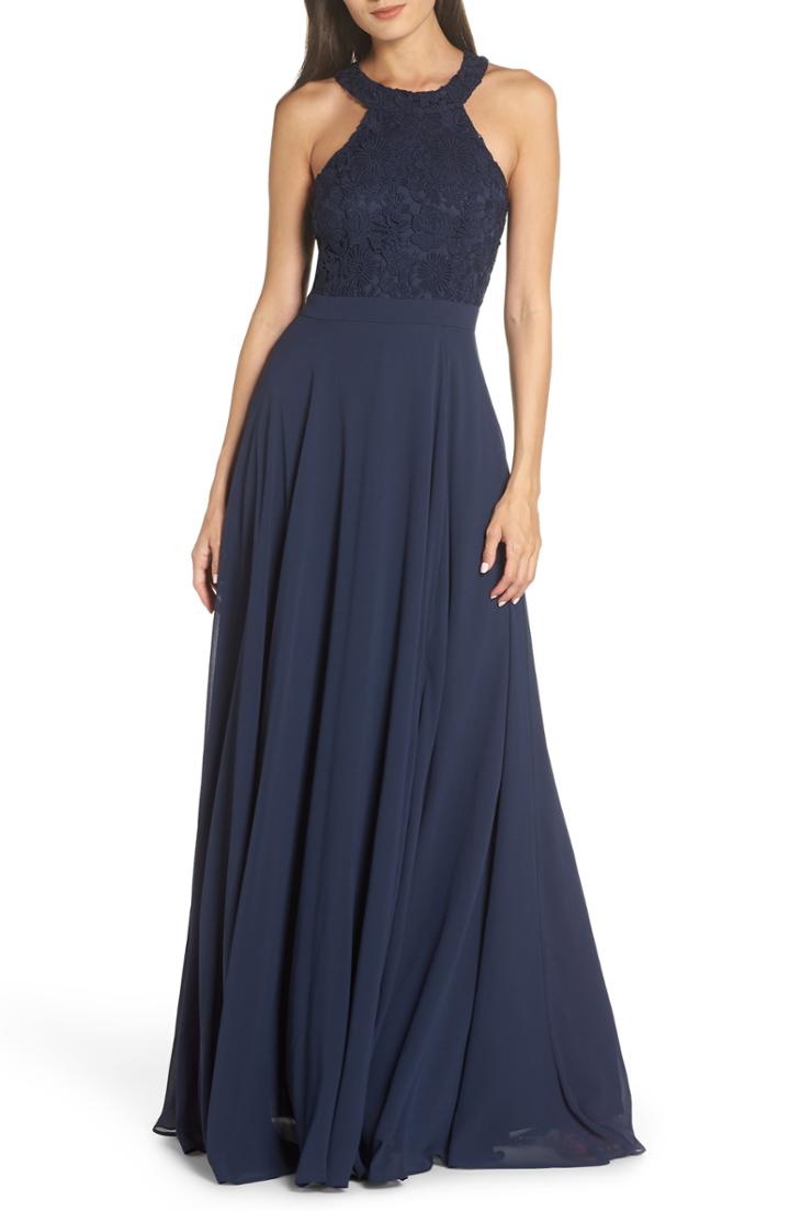 Women's Lulus Love Poem Lace Halter Gown - Blue