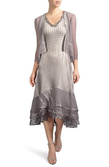 Women's Komarov Embellished Tiered Hem Dress With Jacket - Grey