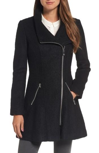 Women's Guess Asymmetrical Coat - Black