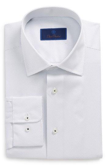 Men's David Donahue Regular Fit Dot Dress Shirt .5 34/35 - White