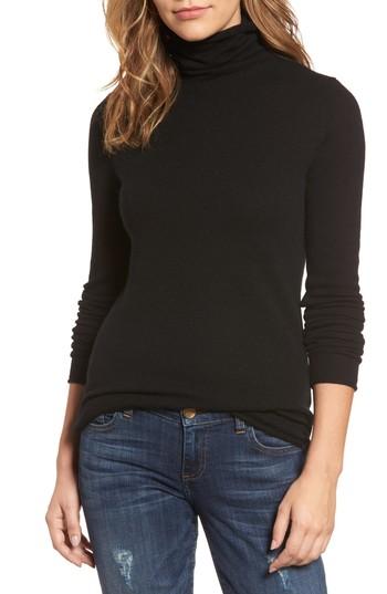 Petite Women's Halogen Funnel Neck Cashmere Sweater P - Black