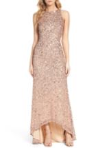Petite Women's Adrianna Papell Sequin High/low Gown P - Pink