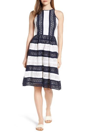 Women's Michael Michael Kors Stripe Eyelet Fit & Flare Dress