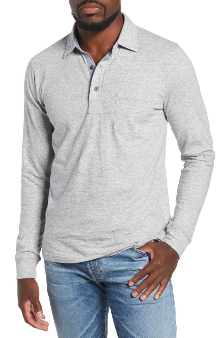 Men's Faherty Luxe Heather Long Sleeve Polo, Size - Grey