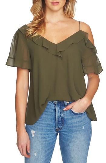 Women's 1.state Ruffle Asymmetrical Top, Size - Black
