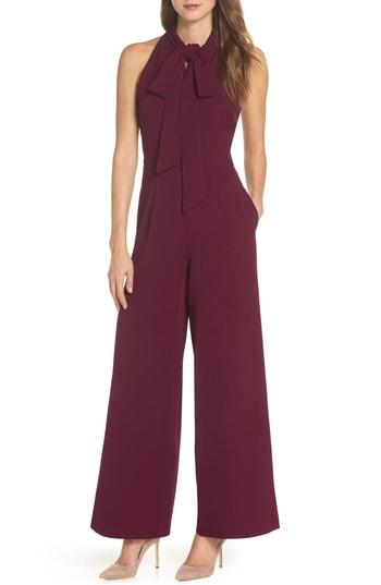 Women's Julia Jordan Tie-neck Halter Jumpsuit - Burgundy