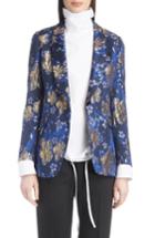 Women's Dries Van Noten Metallic Floral Jacquard Blazer Us / 36 Fr - Blue