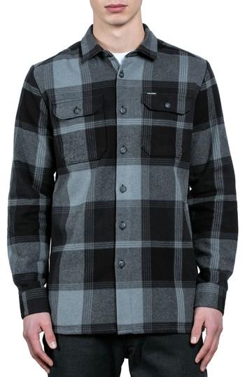 Men's Volcom Heavy Daze Plaid Flannel Shirt Jacket, Size - Black