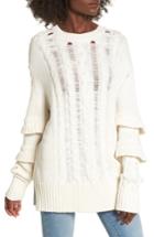 Women's Blanknyc Ruffle Sleeve Cable Knit Sweater - Ivory