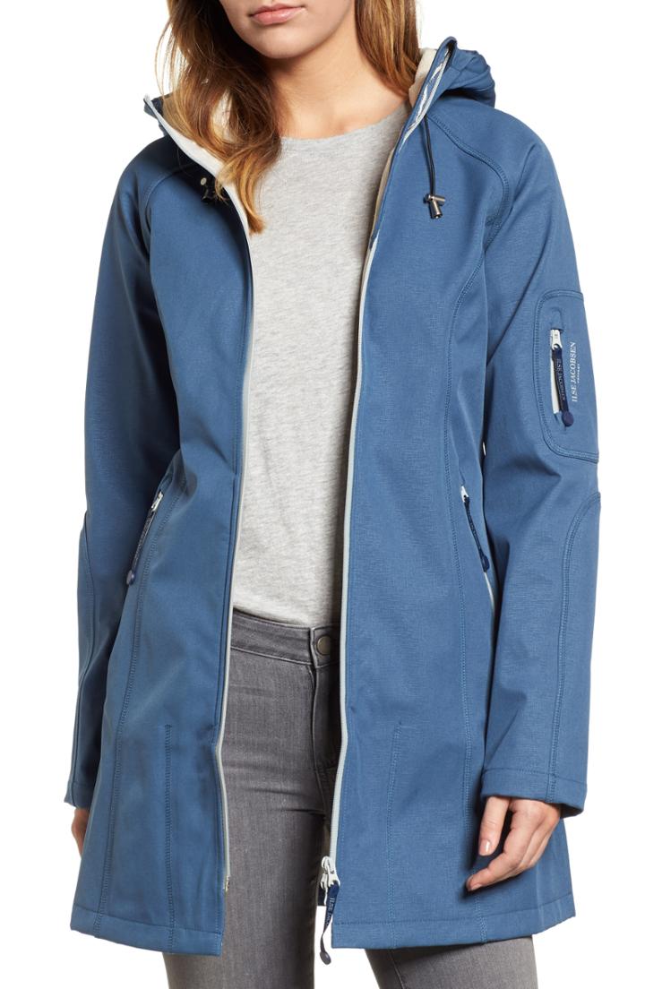 Women's Ilse Jacobsen Fit Hooded Raincoat, Size 46 - Blue
