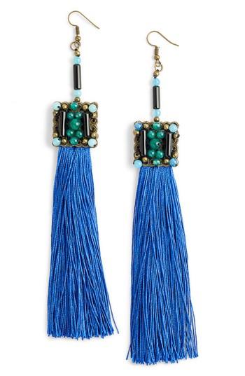 Women's Mad Jewels Blue Lagoon Jade Tassel Earrings