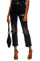 Women's Topshop Ripped Straight Jeans W X 30l (fits Like 24w) - Black