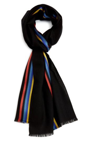 Men's Paul Smith Stripe Wool & Silk Scarf, Size - Black