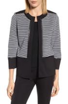 Women's Ming Wang Faux Leather Trim Stripe Knit Jacket - Black