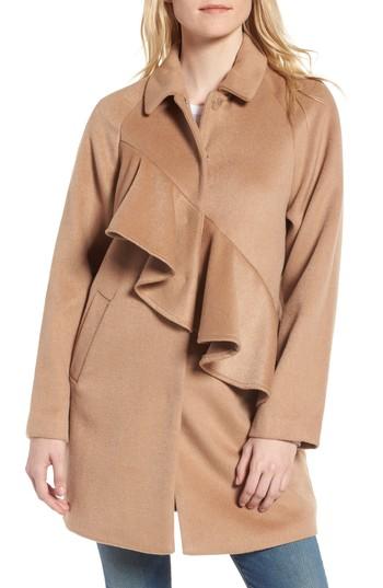 Women's Lost Ink Frill Front Coat, Size - Beige