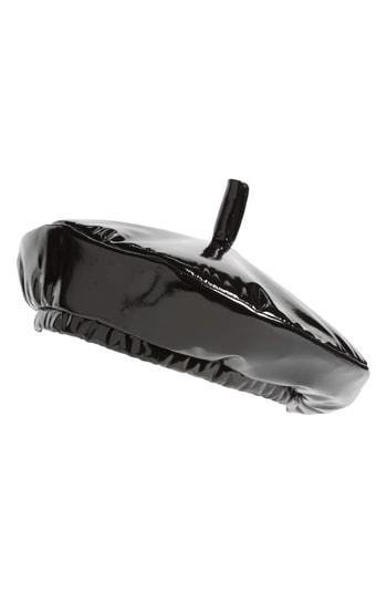 Women's Moschino Faux Leather Beret - Black