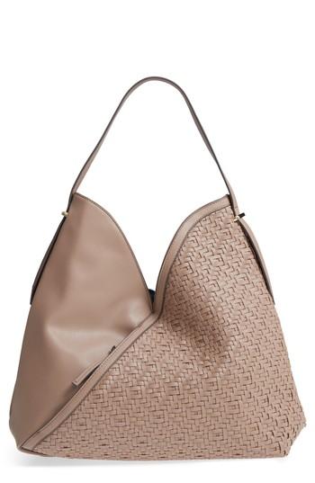 Sole Society Woven Faux Leather Hobo - Beige