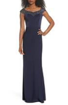 Women's La Femme Beaded Bateau Neck Gown - Blue