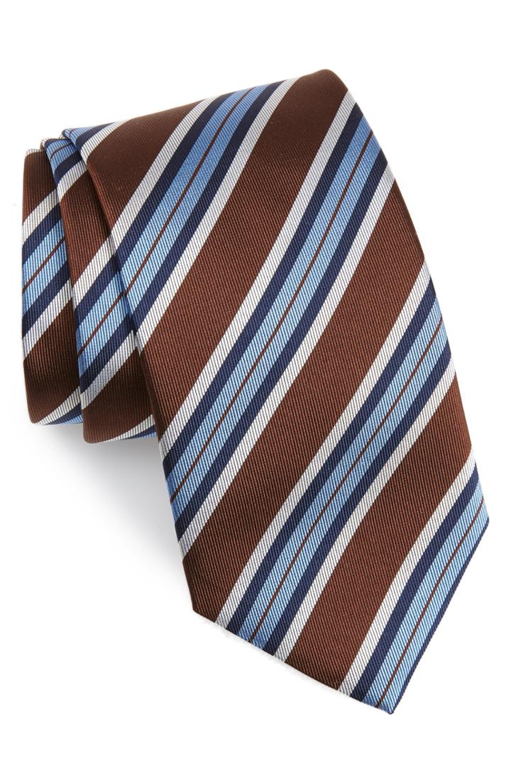 Men's David Donahue Stripe Silk X-long Tie, Size X-long - Brown