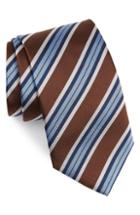 Men's David Donahue Stripe Silk X-long Tie, Size X-long - Brown