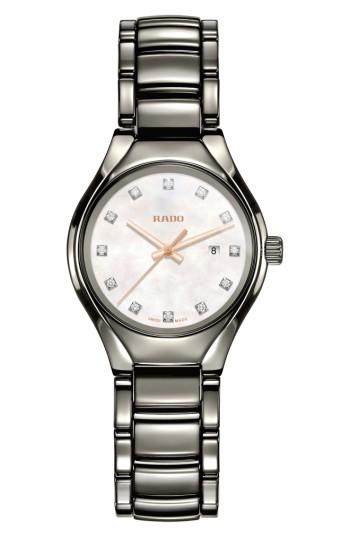 Women's Rado True Diamond Marker Ceramic Bracelet Watch, 30mm